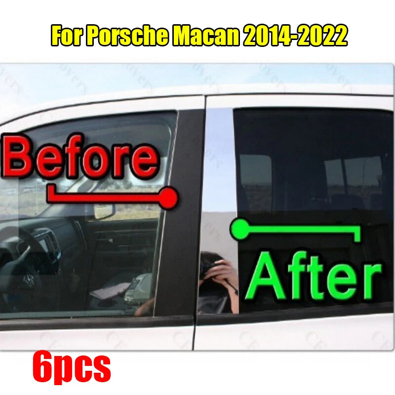 6 x Chrome Pillar Trim Door Cover Mirrored Post for Porsche Macan (2014–2022)