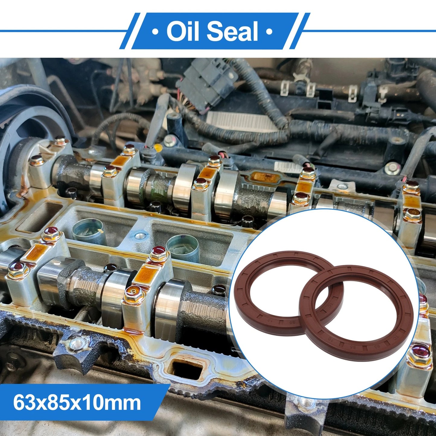 Oil Seal Rotary Shaft Seal FKM Rubber 63x85x10mm Brown 2 x
