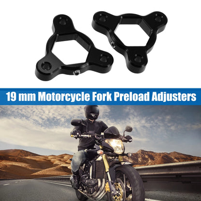 2 x 19mm Fork Preload Adjusters Aluminum Alloy Black for Motorcycle