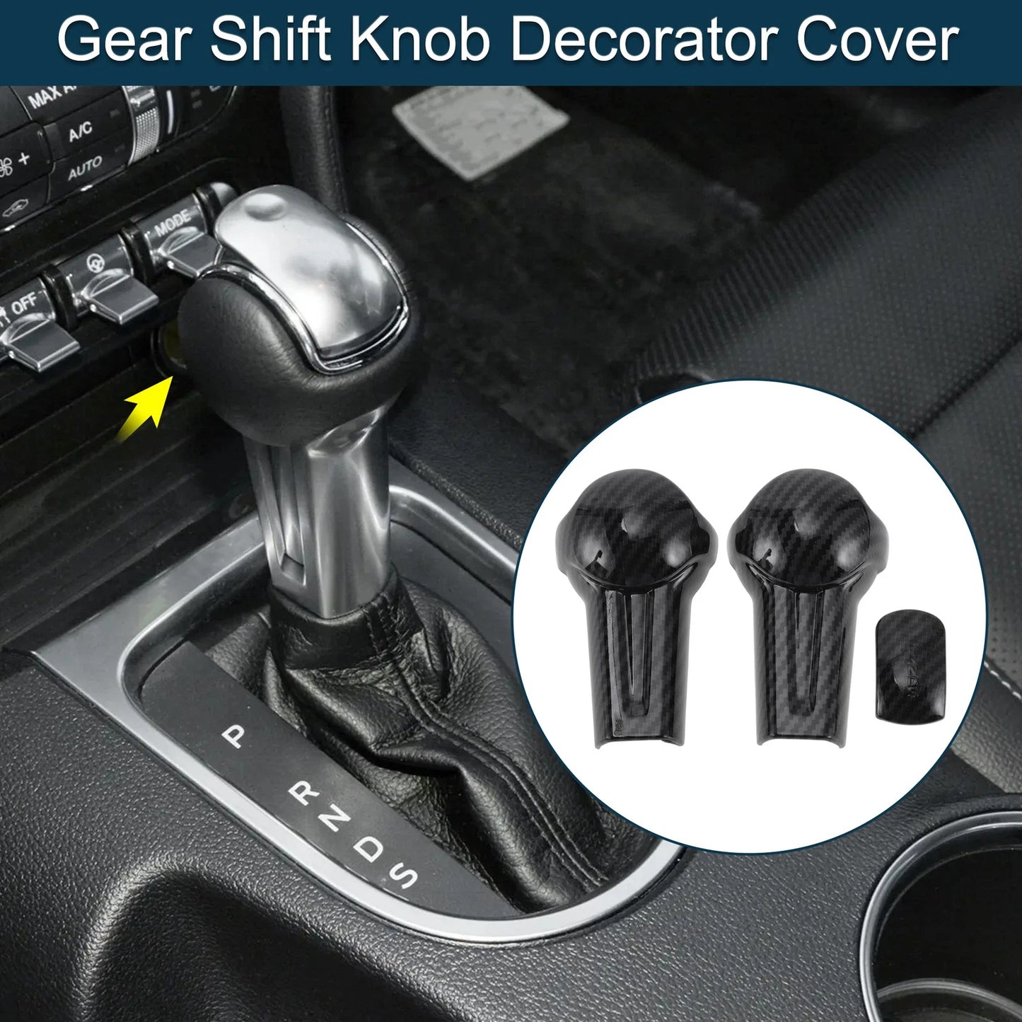 Gear Shift Knob Cover for Ford Mustang 2015-2023 Black Decorator