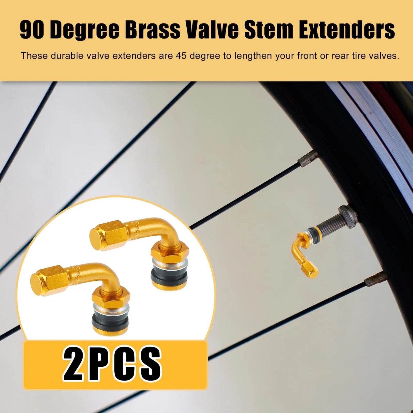 2 x 90 Degree Tire Valve Stems for Motorcycle Wheels Gold Tone