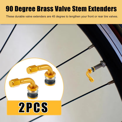 2 x 90 Degree Tire Valve Stems for Motorcycle Wheels Gold Tone
