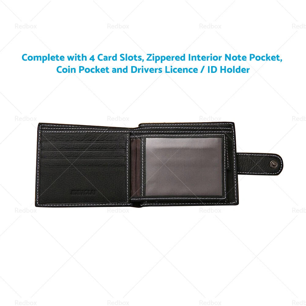 Black Bi-Fold Men's Wallet Cowhide Leather Card Slots Coin Pocket