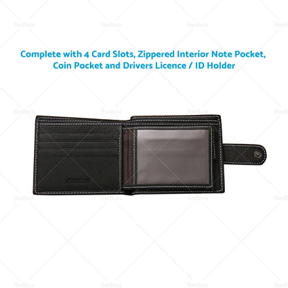 Black Bi-Fold Men's Wallet Cowhide Leather Card Slots Coin Pocket