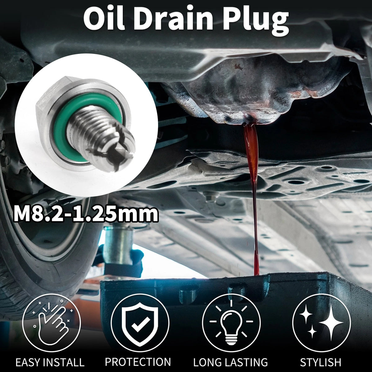 M8.2-1.25mm Copper Oil Drain Plug with Gasket for Car Motorcycle