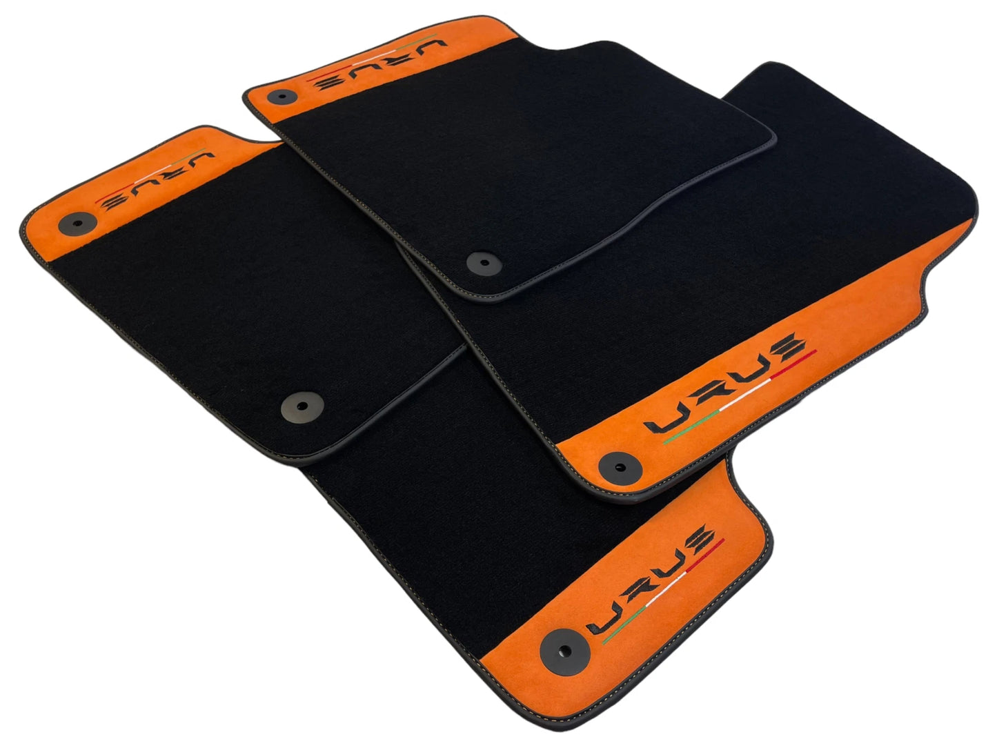 Black Floor Mats for Lamborghini Urus with Orange Alcantara Leather (2018-2024)