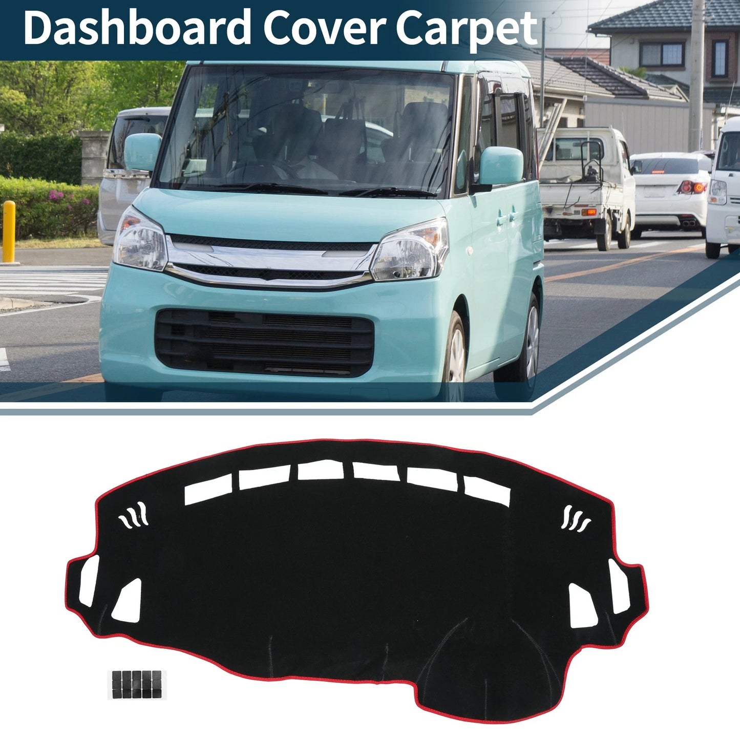 Dashboard Cover Mat for Suzuki Spacia MK32S (2013-2017) w/ Sticker Black Red