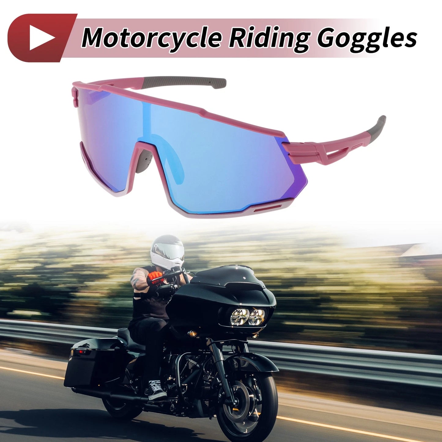 Motorcycle Riding Goggles Blue Lens Purple White Frame UV400 for Motorcycle