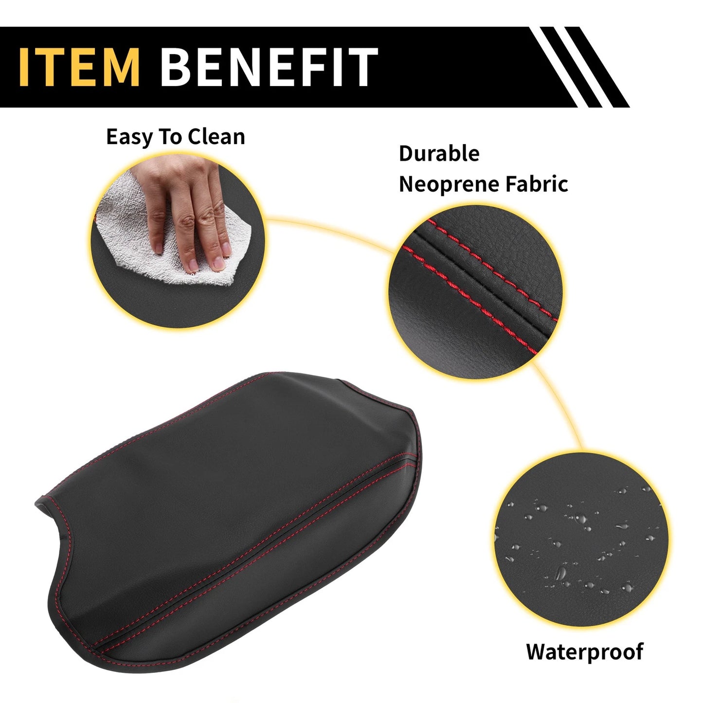 Center Console Cover for Ford Ranger Microfiber Leather Black