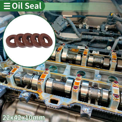 Oil Seal 22x42x10mm FKM Rubber Brown 5 Pcs