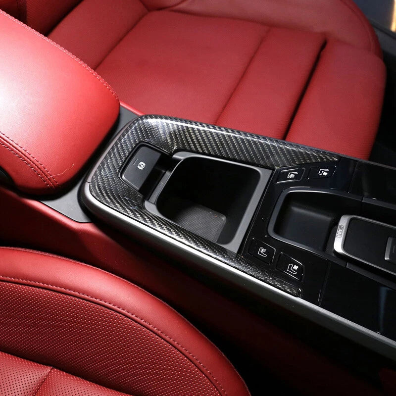 Real Carbon Fiber Central Console Water Cup Cover Trim For Porsche 911 2019-2022