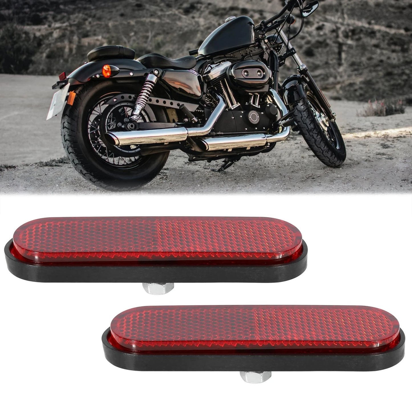 2 x M6x1.0 Red Oval Universal Screw Mount Warning Reflector for Motorcycle Bike
