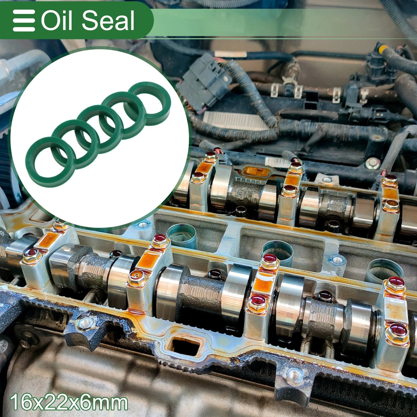 Oil Seal 5 Pcs 16x22x6mm Rotary Shaft Seal TPU High Pressure Green for Vehicle