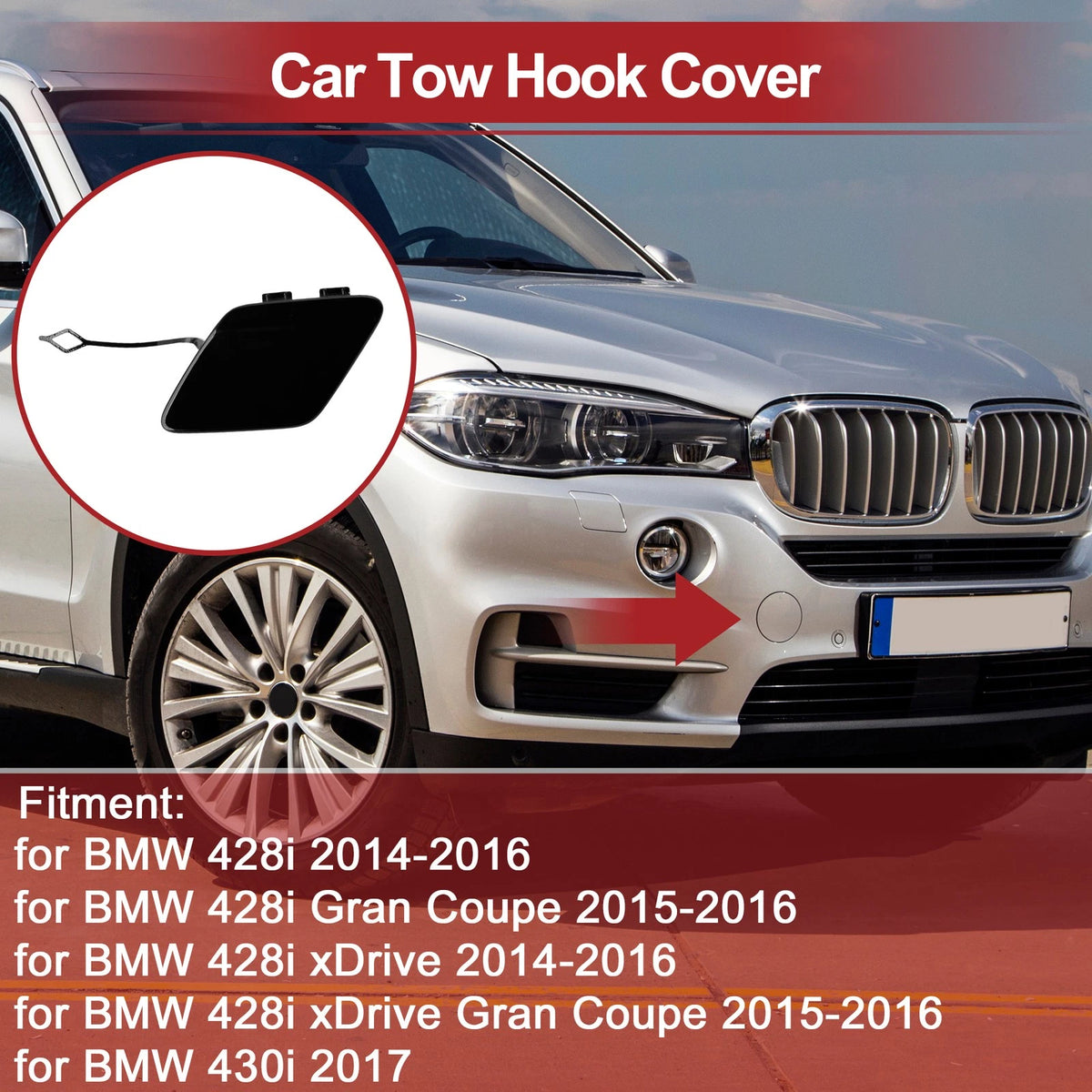 Rear Bumper Tow Hook Cover for BMW 428i (2014-2016) - Black 1 x Piece