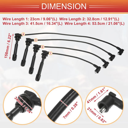 4 Pcs Spark Plug Wire Ignition Coil Cable for Hyundai Elantra (2001-2006)