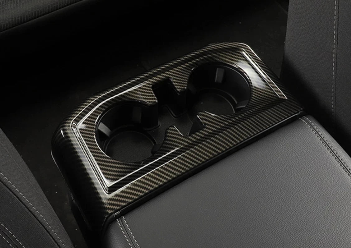 Carbon Fiber Armrest Box Cup Holder Cover Trim for 2021-2023 Ford F150