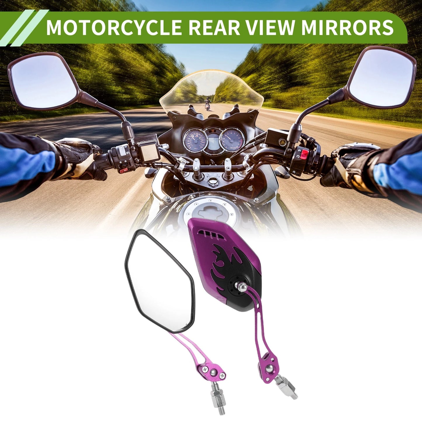 Motorcycle Rear View Mirrors Polygonal Shape Black Purple Aluminum Alloy