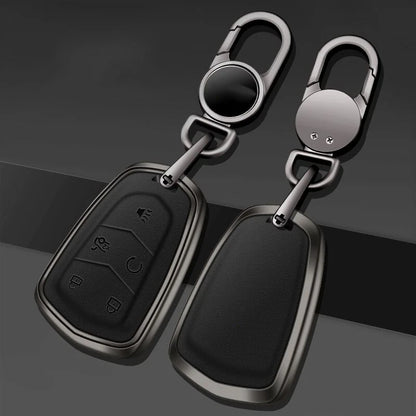 Alloy Leather Remote Fob Holder Key Shell Cover Case for Cadillac XTS ATS CTS