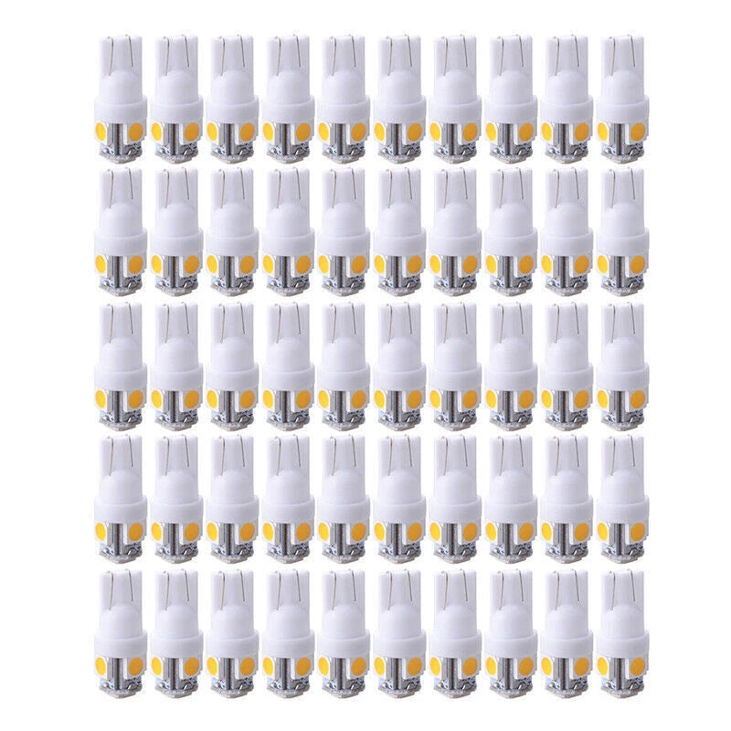 50PC Warm White T10 Wedge 5050 5SMD LED Dome Map License Light Bulbs