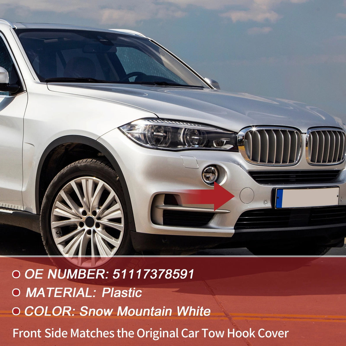 Front Bumper Tow Hook Cover for BMW X5 F15 2014-2018 (2 x Covers) White