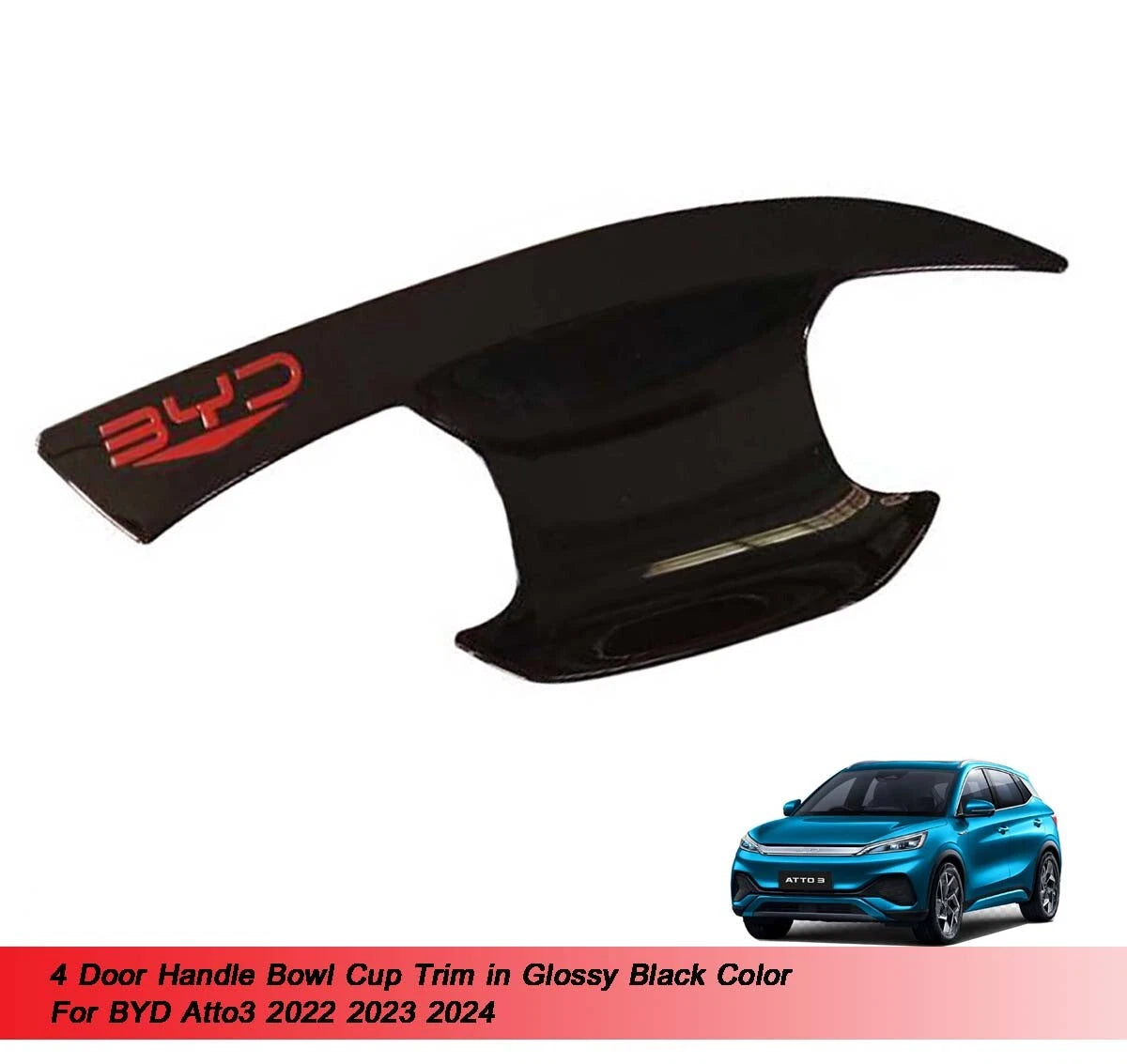 4 Door Glossy Black Handle Bowl Cup Trim for BYD Atto3 (2022-2024)