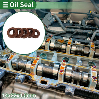 Oil Seal Rotary Shaft Seal FKM Rubber 14x22x4.5mm Brown 5 Pcs
