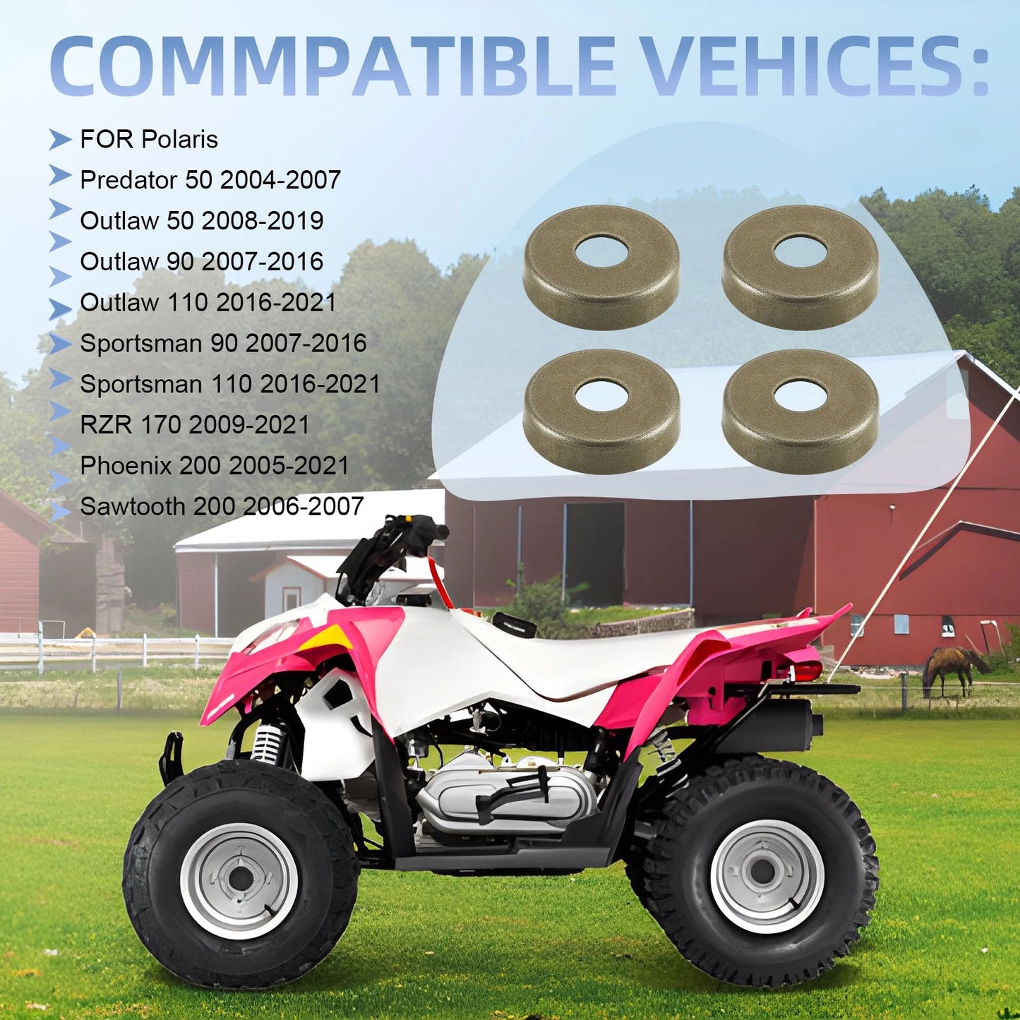 Front A-Arm Bushing Cap Set of 4 for Polaris Sportsman 110 (2016-2021)