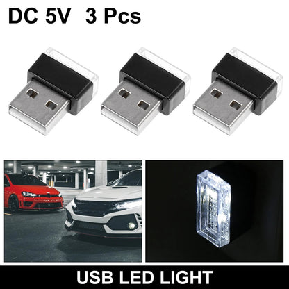 3 x Mini USB LED Lights for Universal Car Interior Atmosphere Lamp