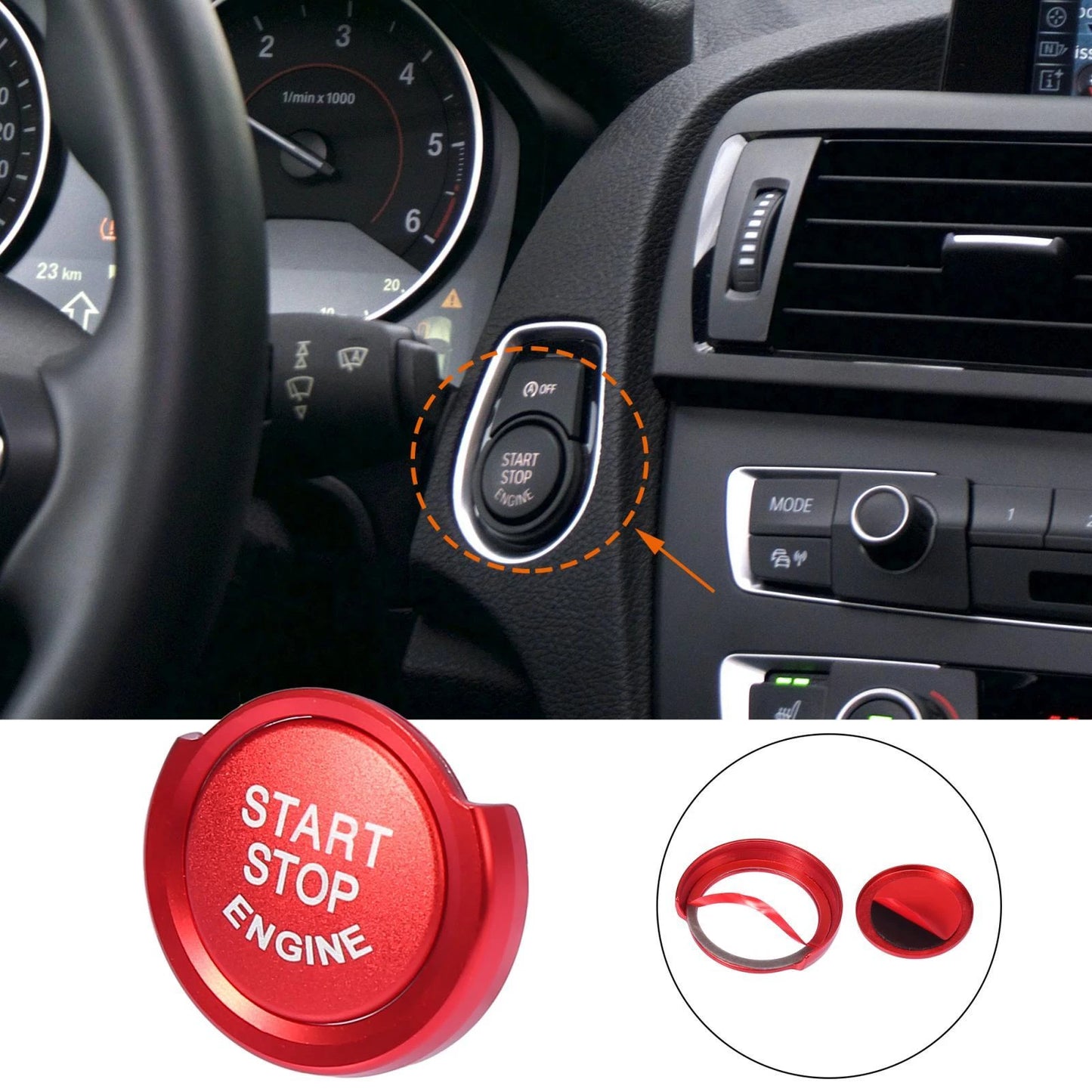 Red Engine Start Stop Button Cap Ring for BMW 1 2 3 4 Series X1 X2 (2011-2023)