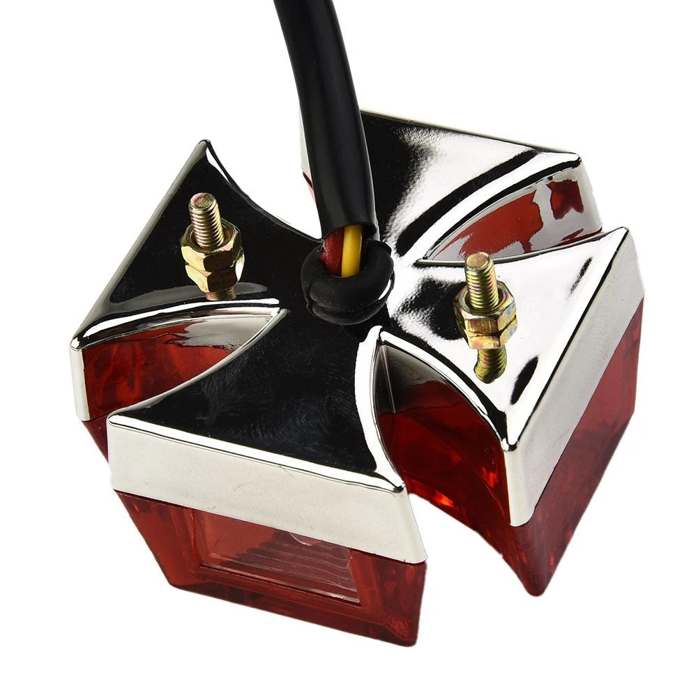 Tail Light 12V Maltese Cross LED License Plate for Motorcycle Chopper