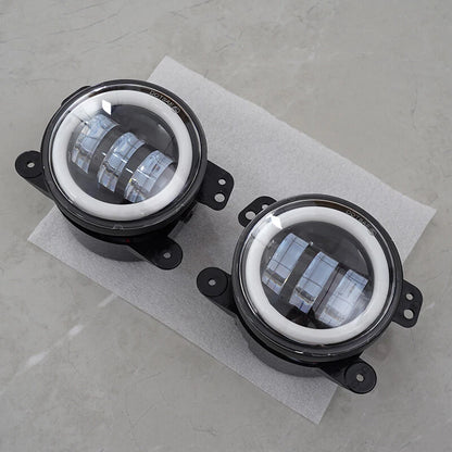 4" Round LED Fog Light Halo Driving Lamp Assembly for Jeep Wrangler JK TJ LJ