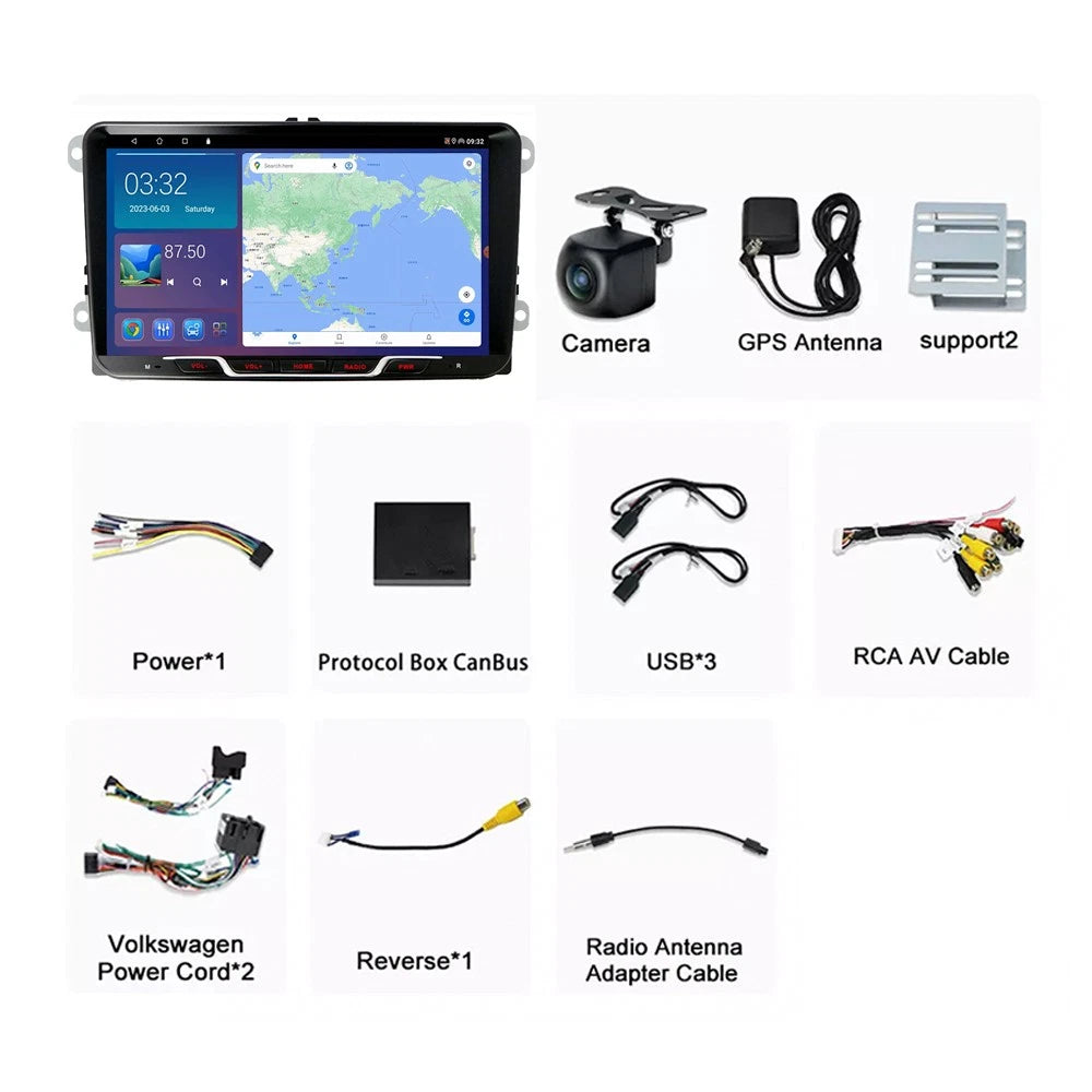 9 Inch CarPlay Android 13 Head Unit for Volkswagen Polo (2010-2014)