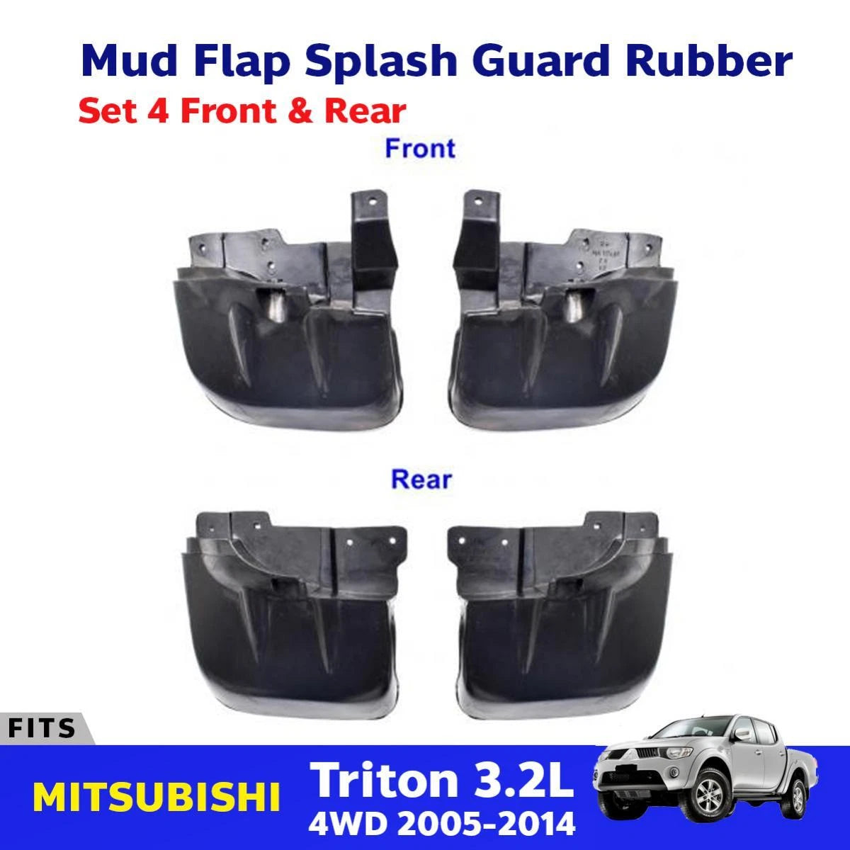 Mud Splash Guard Rubber Set 4 Fits Mitsubishi L200 Triton 3.2L 4WD 2005-14 D06
