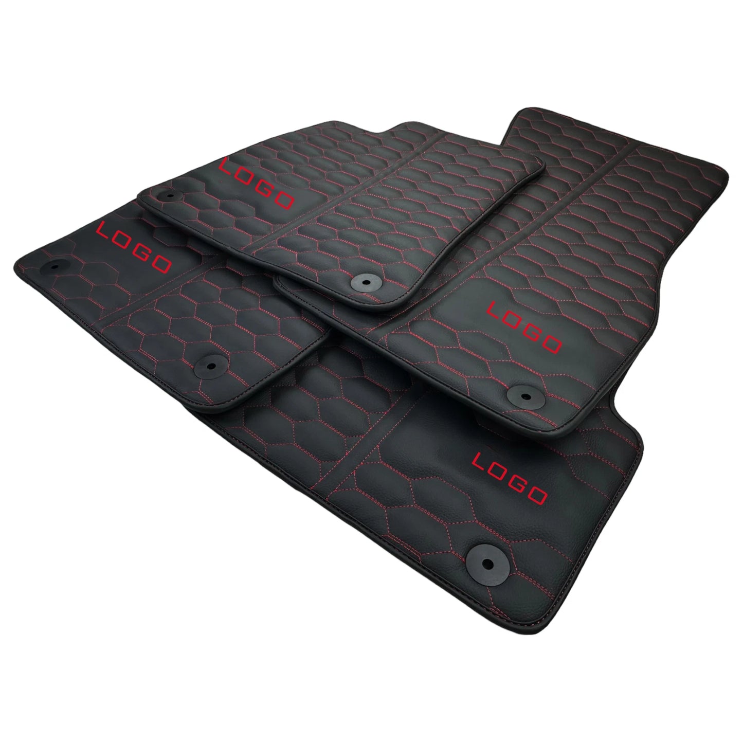 Leather Floor Mats for Audi RS6 C8 2019-2023 Red Stitching Custom Made