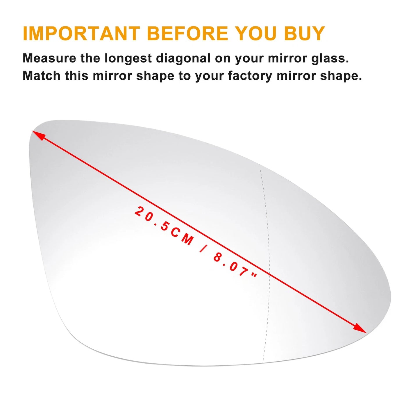Mirror Glass Right Side White with Back Heated for Porsche Cayman