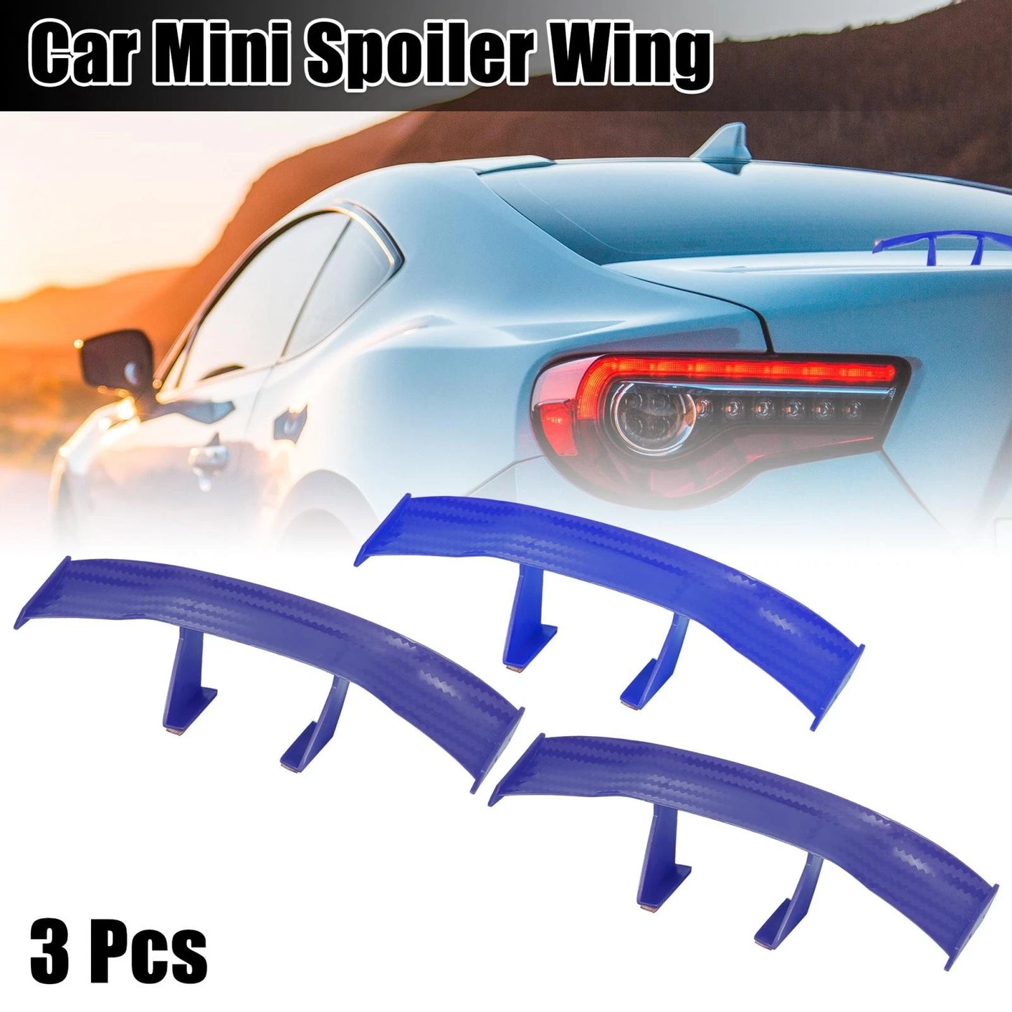 3 x Universal Mini Spoiler Wing Tail Decoration Blue ABS for Car