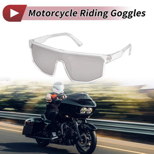 Motorcycle Riding Goggles Silver Tone Lens Transparent Frame Cycling Sunglasses