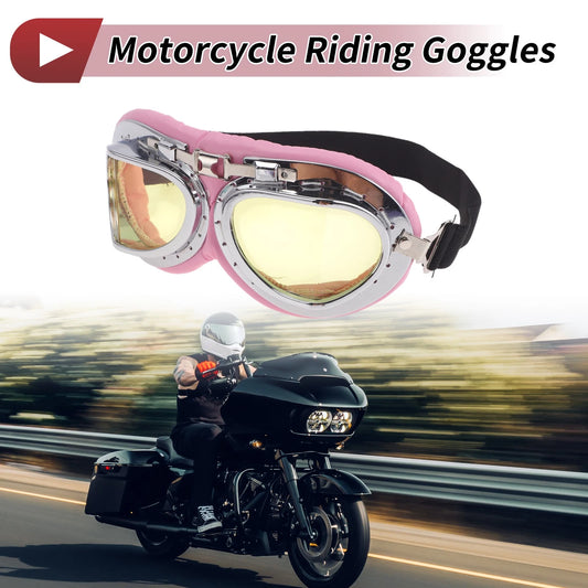 1 Pc Motorcycle Goggles Yellow Lens Pink Silver Tone Frame PU Sponge for Bike
