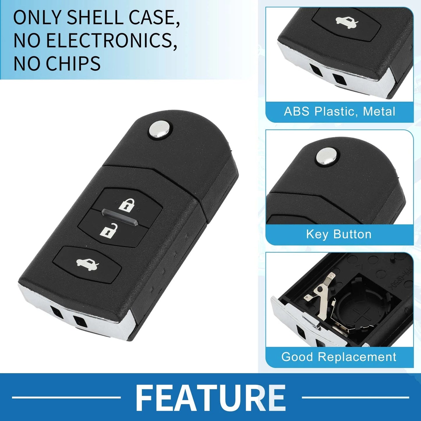 3 x Keyless Entry Remote Fob Shell Case for Mazda 3, 6, MX5, RX8 (2004-2020)
