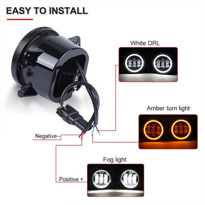 2 x 4" LED Fog Light Lamps with White Halo for Jeep Wrangler (2011-2018)