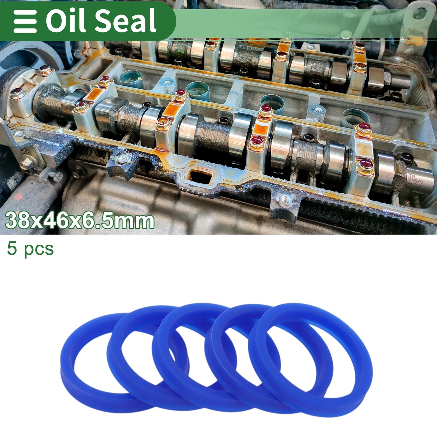 Oil Seal Rotary Shaft Seal TPU 38x46x6.5mm High-Pressure Blue 5 Pcs