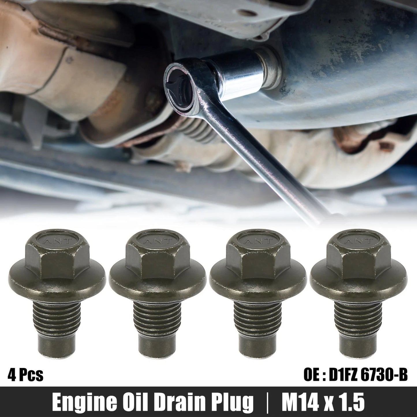 4 x M14 x 1.5 Steel Oil Drain Plug Screws with Seal Rings for Ford