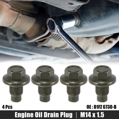 4 x M14 x 1.5 Steel Oil Drain Plug Screws with Seal Rings for Ford