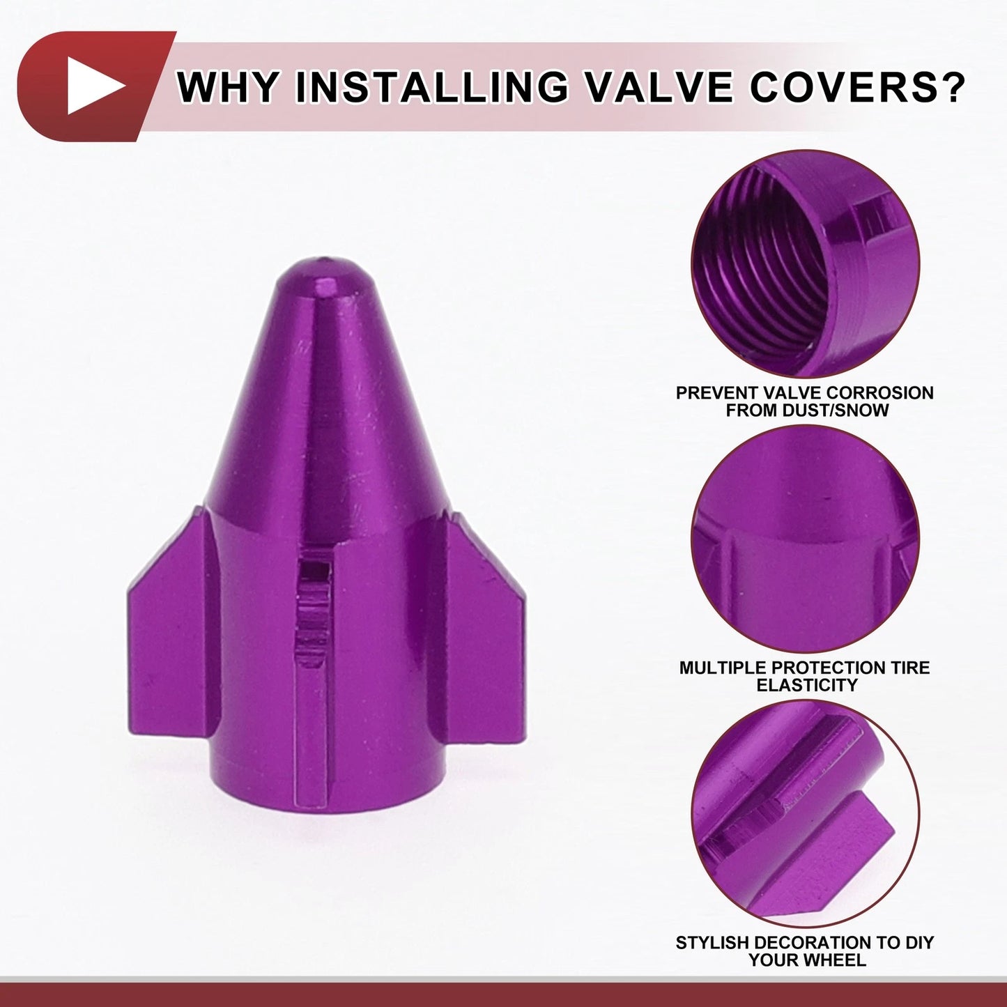 4 x Purple Mini Rocket Style Tire Valve Stem Dust Covers for Car