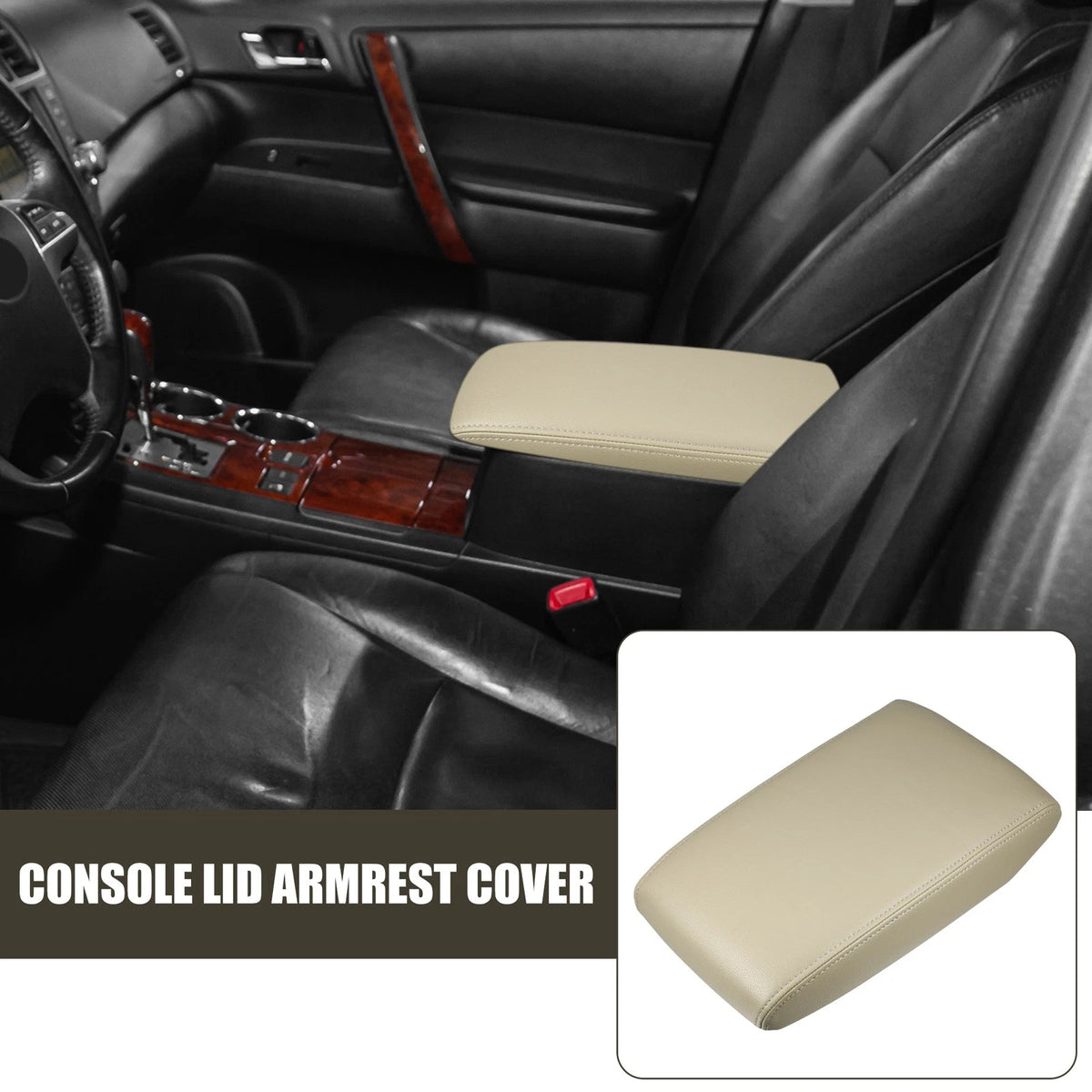 Center Console Lid Armrest Cover Leather Beige for Toyota Highlander