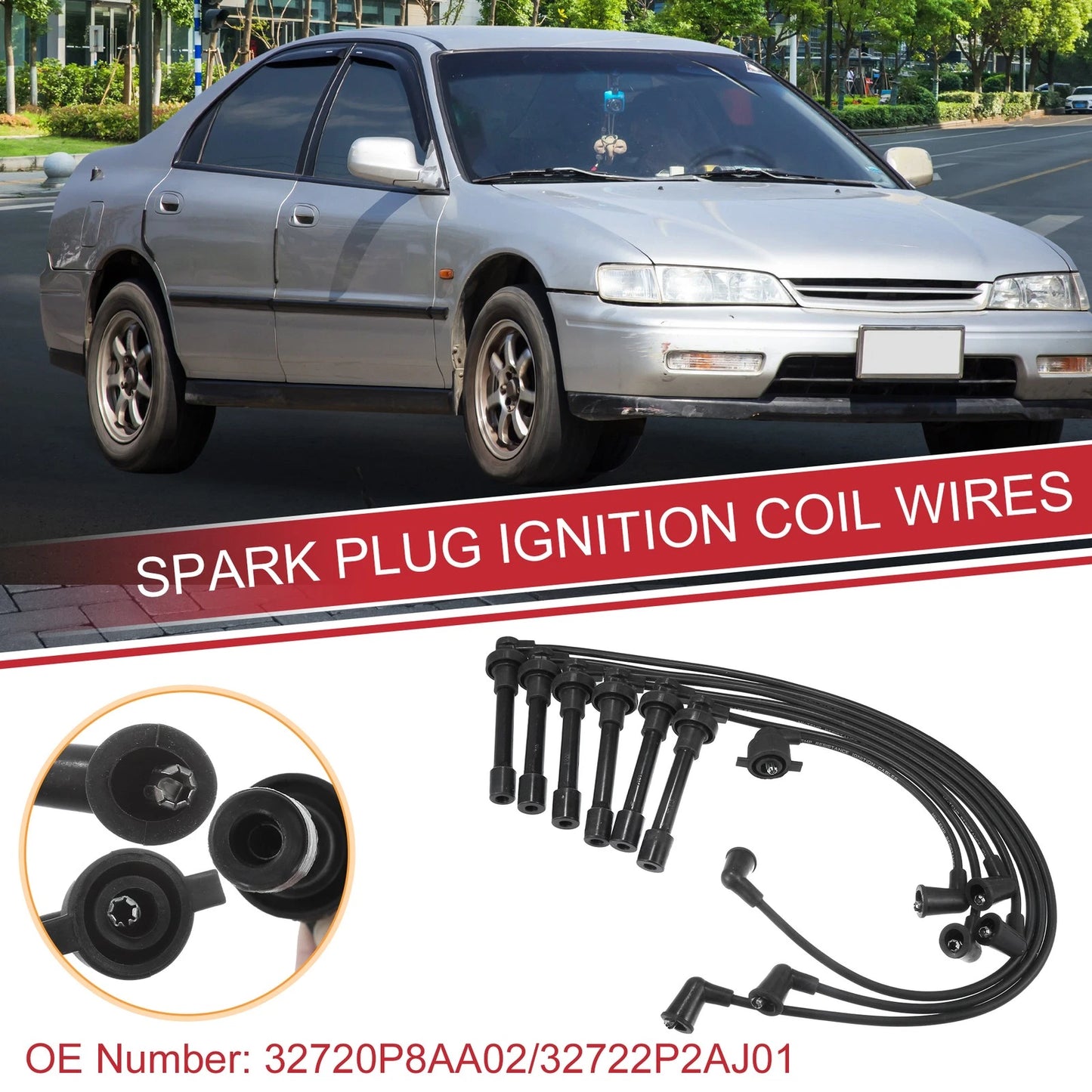 7pcs Spark Plug Wire Ignition Coil Cables for Honda Accord (1998-1999)