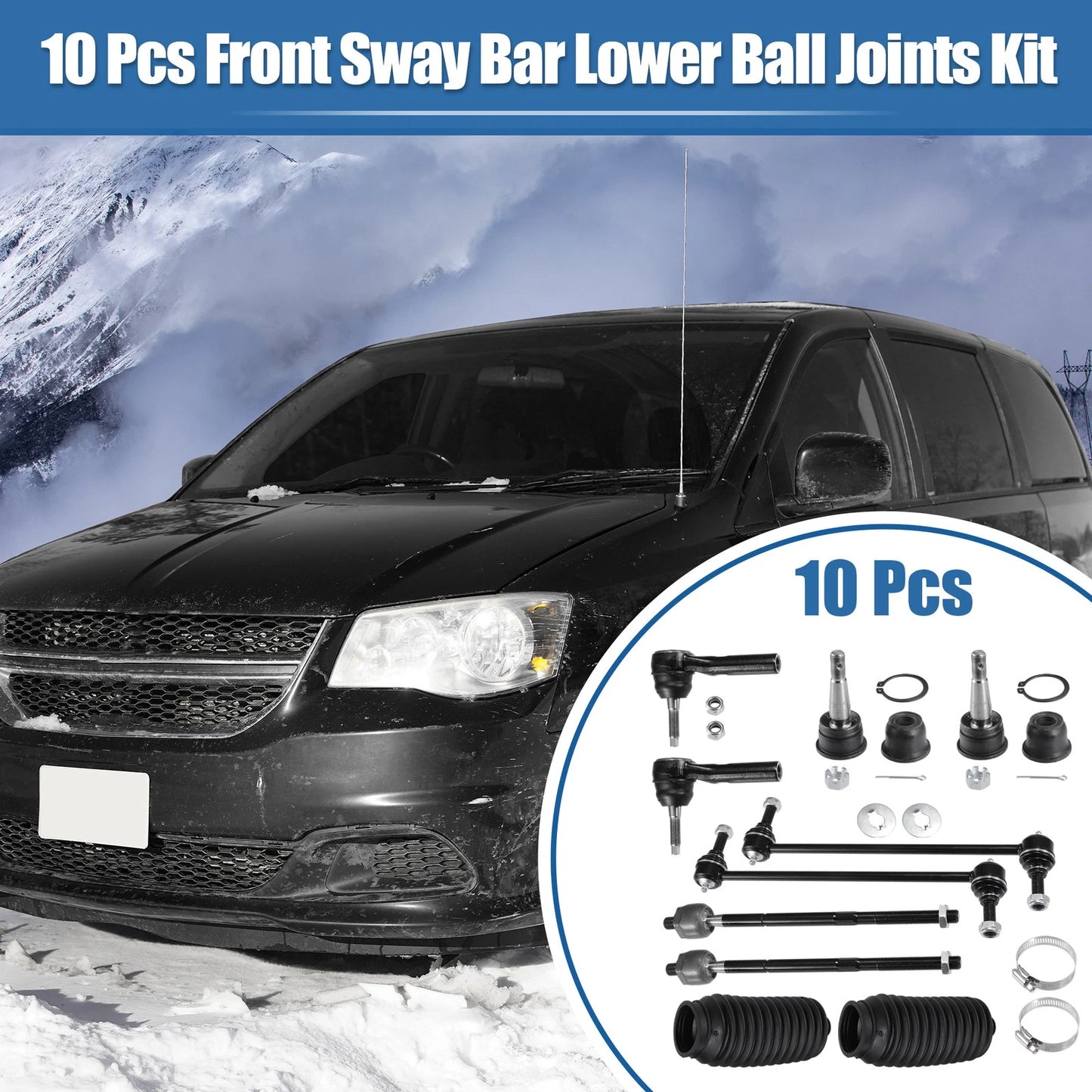 10 Pcs Tie Rod End Links Front Inner Outer for Chrysler Voyager (2001-2003)