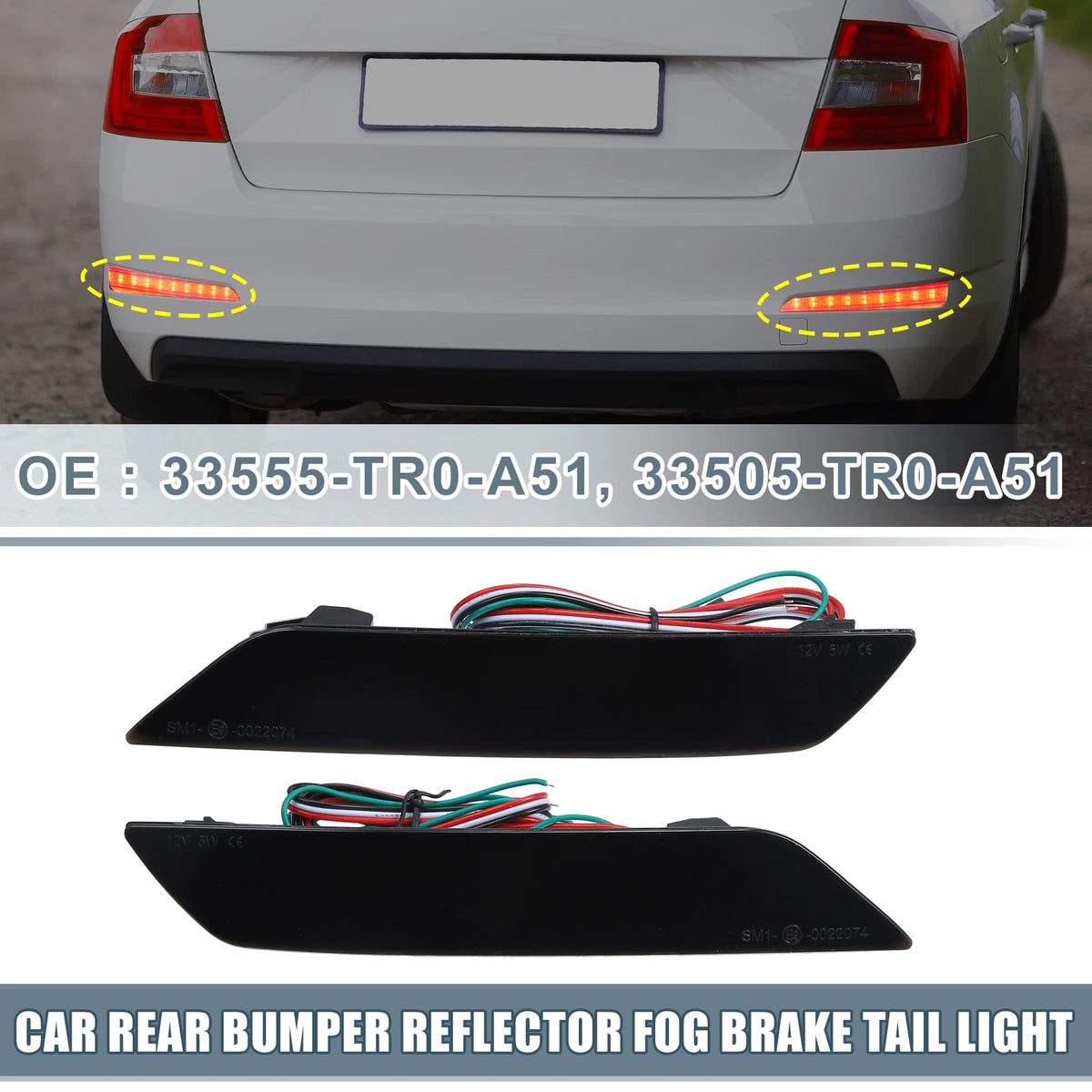 Smoked LED Rear Bumper Reflector Brake Light for Honda Civic (2013-2015)
