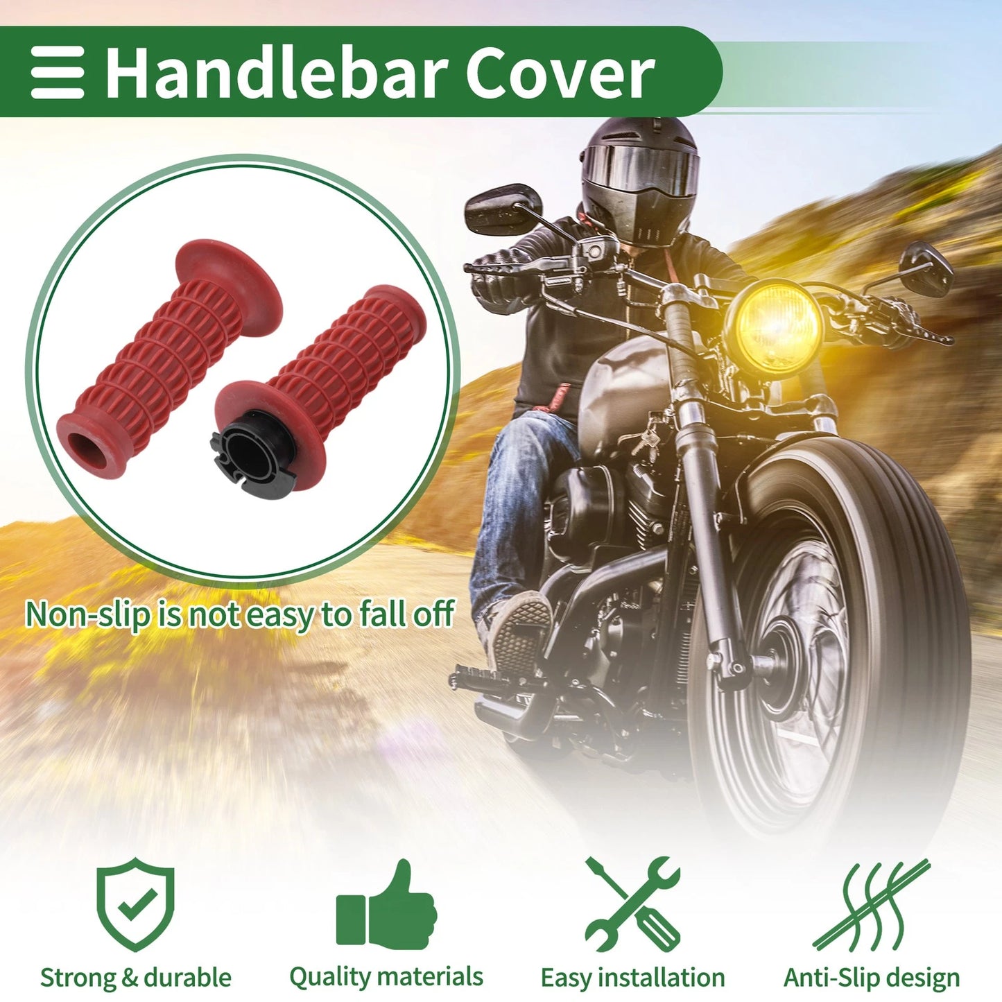 7/8" 22mm Hand Grips Cover Kit for Motorcycle Dark Red TPU