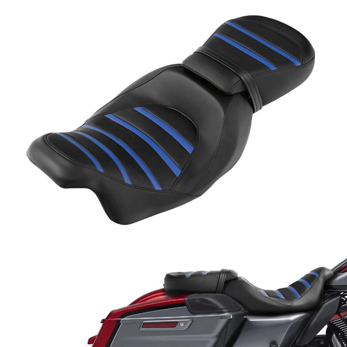 Rider Driver Passenger Seat for Harley Road Glide King (2009-2023) Black Blue
